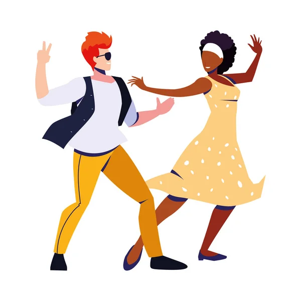 Couple of people in pose of dancing on white background — Stock Vector