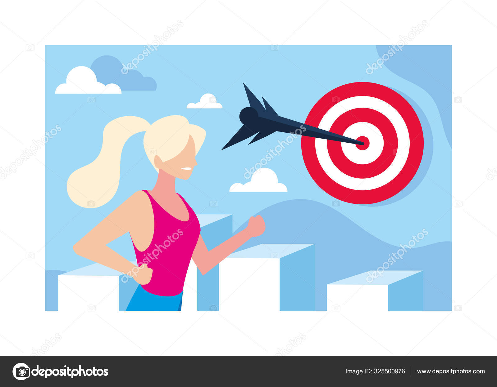 Woman Celebrating And Target Shooting In Background Stock Vector