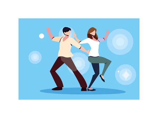 คู่รักเต้นรําในไนท์คลับ ปาร์ตี้ เต้นคลับ ดนตรี และไนท์ไลฟ์ — ภาพเวกเตอร์สต็อก