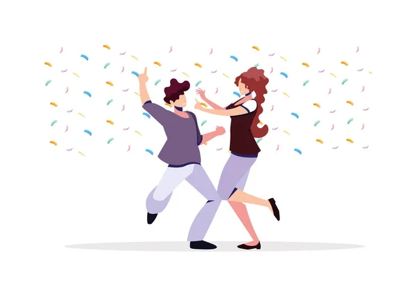 Pareja de personas en pose de baile, fiesta, club de baile — Vector de stock