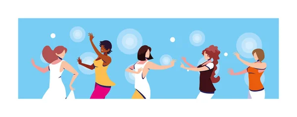 Frauen tanzen in Nachtklub, Party, Musik und Nachtleben — Stockvektor