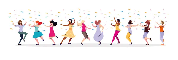 Escena de mujeres en pose de baile, fiesta, club de baile — Vector de stock