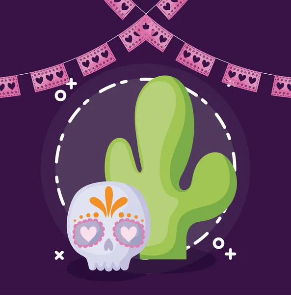 Calavera mexicana y sombrero con diseño de banner banner vector — Vector de stock