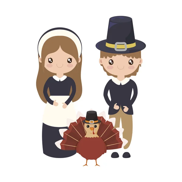 Femme et homme dessin animé de conception vectorielle de jour de thanksgiving — Image vectorielle