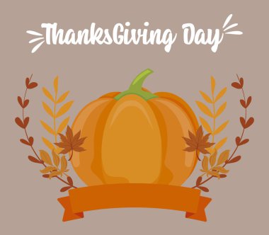 Şükran Günü vektör tasarımının balkabağı ve yaprakları