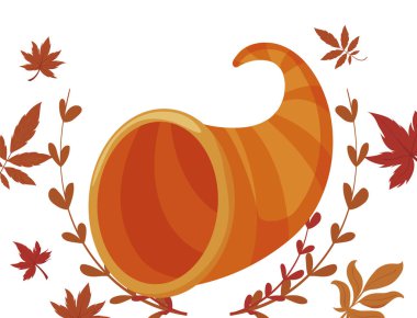 Bir sürü boynuz ve Şükran Günü vektör tasarımının yaprakları.