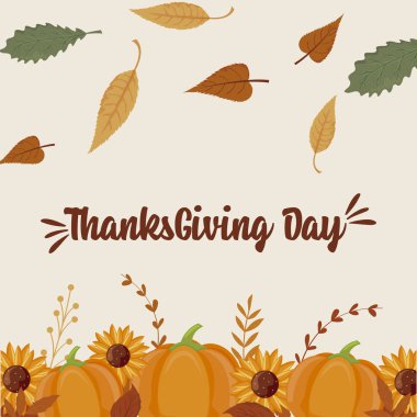 Balkabakları ayçiçekleri ve şükran günü vektör tasarımının yaprakları