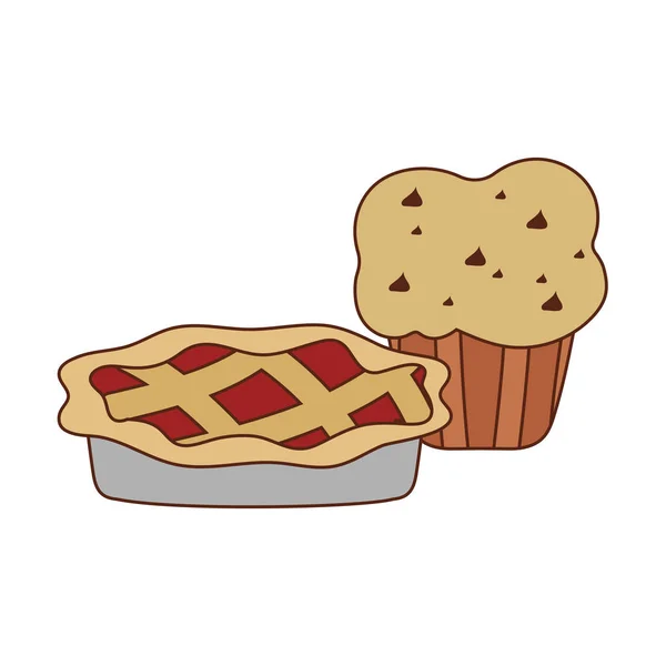 Geïsoleerde zoete cake en muffin vector ontwerp — Stockvector