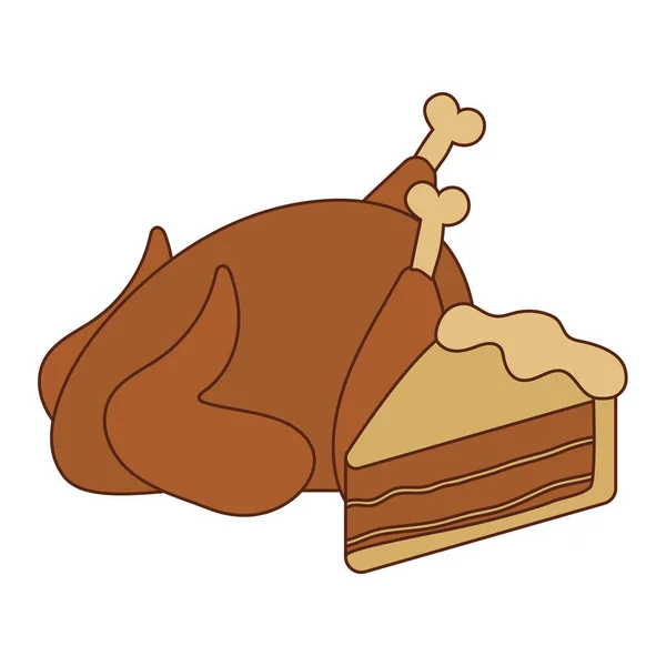 Pollo e torta del giorno del ringraziamento progettazione vettoriale — Vettoriale Stock