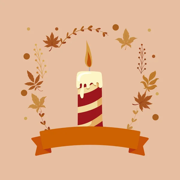 感謝祭の日のベクトルデザインのキャンドルと葉 — ストックベクタ