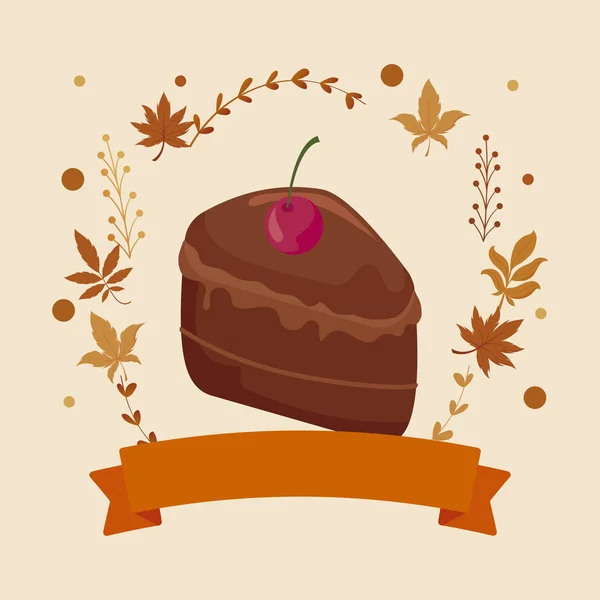 Торт и листья векторного дизайна Дня благодарения — стоковый вектор