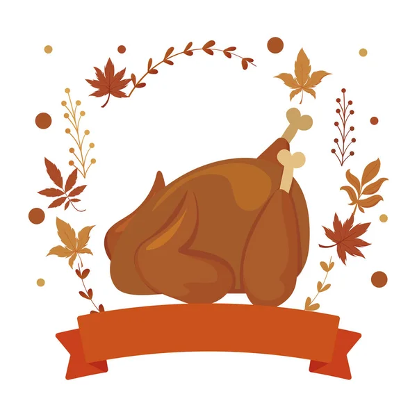Diseño aislado de vectores de pollo y hojas de otoño — Archivo Imágenes Vectoriales