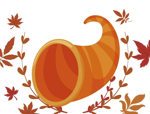 Plenty horn and leaves of thanksgiving day vector design — Stock Vector
