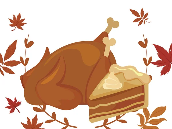 Cake and chicken of thanksgiving day vector design — Stock Vector