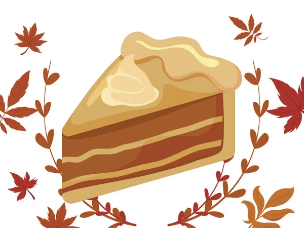 Geïsoleerde zoete taart en herfst bladeren vector ontwerp — Stockvector