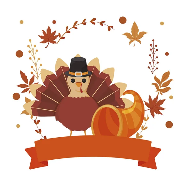 Turquie et corne d'abondance de conception vectorielle de jour de thanksgiving — Image vectorielle