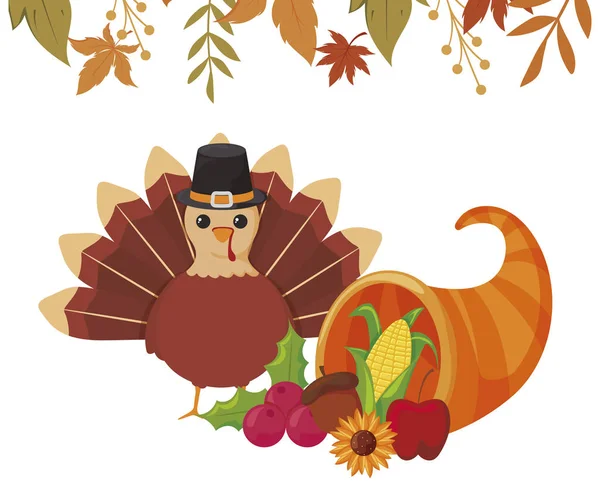 Turkey and plenty horn of thanksgiving day vector design — Stock Vector