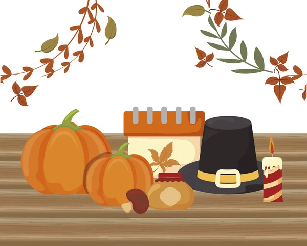 Food and leaves of thanksgiving day vector design — Stock Vector