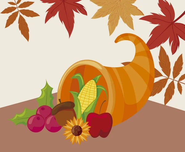 Plenty horn and leaves of thanksgiving day vector design — Stock Vector