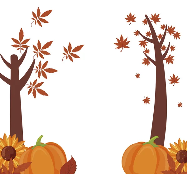 Árboles de otoño y calabazas diseño de vectores — Archivo Imágenes Vectoriales