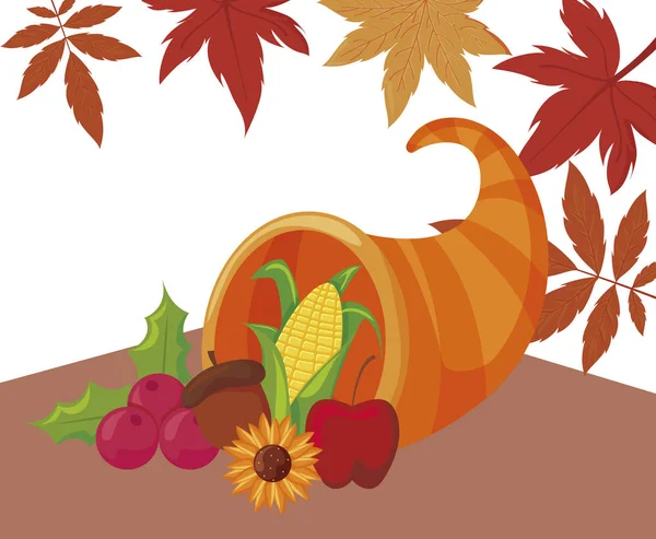 Plenty horn and leaves of thanksgiving day vector design — ストックベクタ