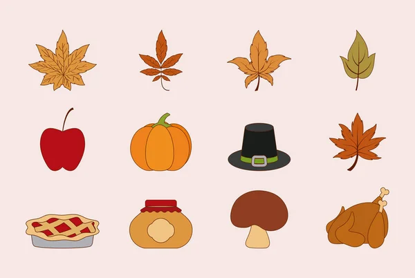 Happy Thanksgiving icône de jour set vectoriel design — Image vectorielle