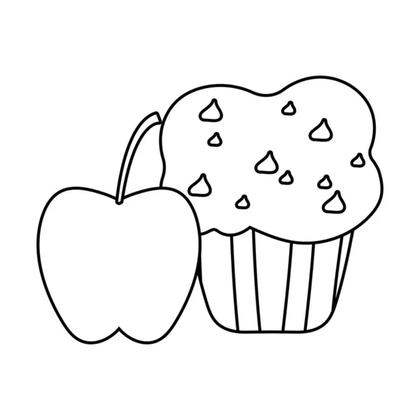 Geïsoleerde cupcake dessert en appel vector ontwerp — Stockvector