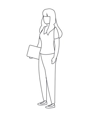 Dizüstü bilgisayar vektör tasarımlı izole edilmiş avatar kadın.