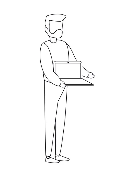 Dizüstü bilgisayar vektör tasarımı ile izole edilmiş avatar adam — Stok Vektör