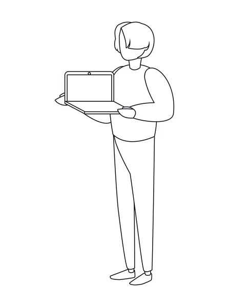 Dizüstü bilgisayar vektör tasarımı ile izole edilmiş avatar adam — Stok Vektör