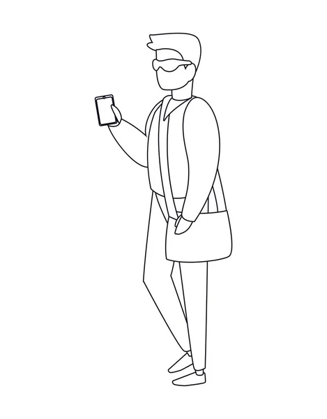 Aislado avatar hombre ingenio teléfono inteligente y diseño de vectores bolsa — Vector de stock