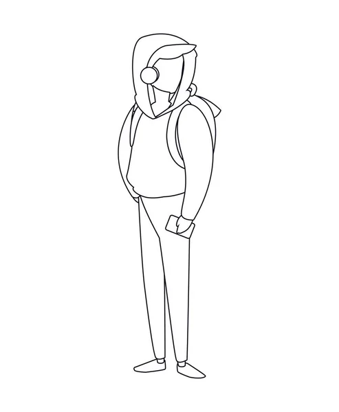 Μεμονωμένος άνθρωπος avatar με τσάντα ακουστικών και σχεδιασμό διάνυσμα smartphone — Διανυσματικό Αρχείο