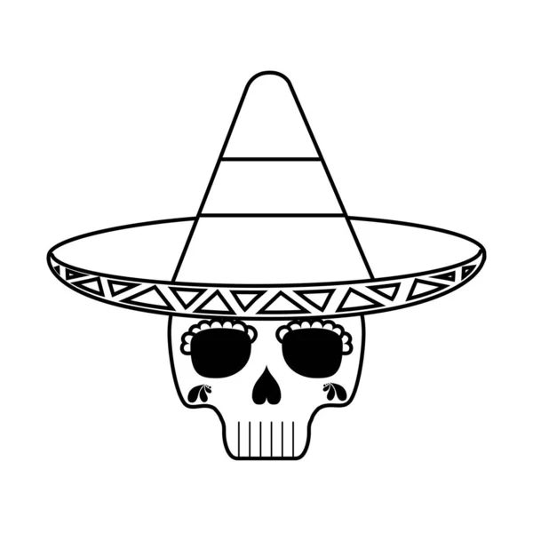 Elszigetelt mexikói koponya kalapvektor kialakítással — Stock Vector