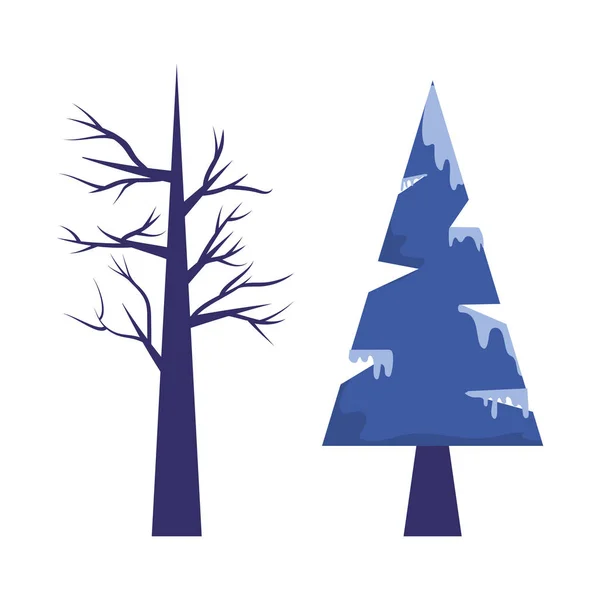 Árbol azul y pino con diseño de vectores de nieve — Vector de stock