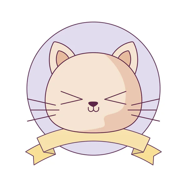 Kawaii kat cartoon met lint vector ontwerp — Stockvector