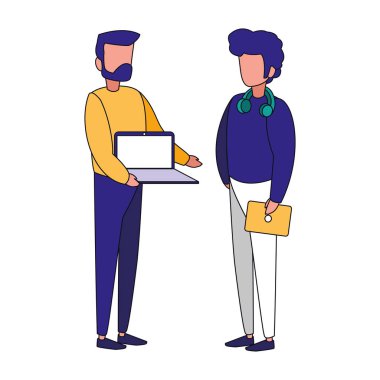 Dizüstü bilgisayar vektör tasarımlı izole edilmiş avatar adamlar