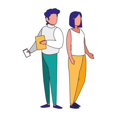 Dizüstü bilgisayarı ve akıllı telefon vektör tasarımı olan izole kadın ve erkek.