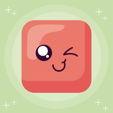 Mutlu kare kawaii çizgi film vektör tasarımı