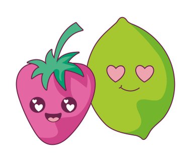 Çilek ve limon çizgi film vektör tasarımı