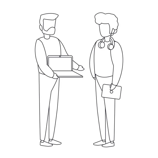 Μεμονωμένοι άνδρες avatar με φορητούς υπολογιστές διανυσματικό σχεδιασμό — Διανυσματικό Αρχείο