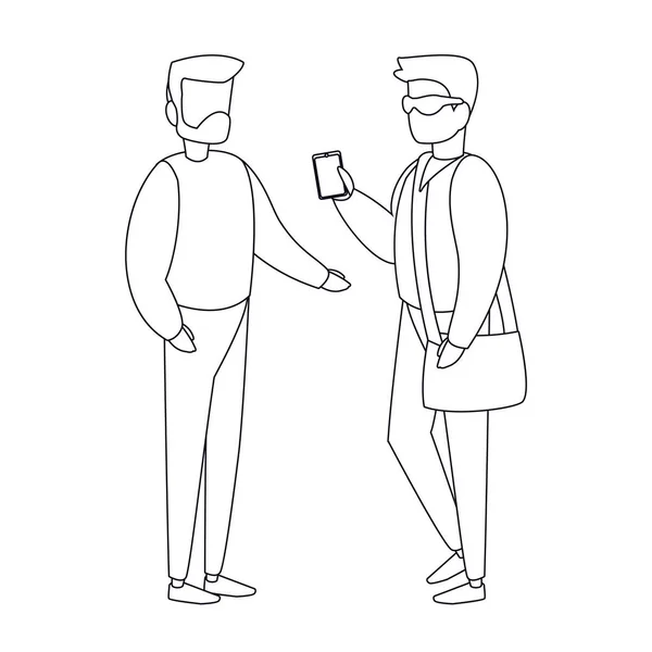 Akıllı telefon vektör tasarımlı izole edilmiş avatar adamlar — Stok Vektör