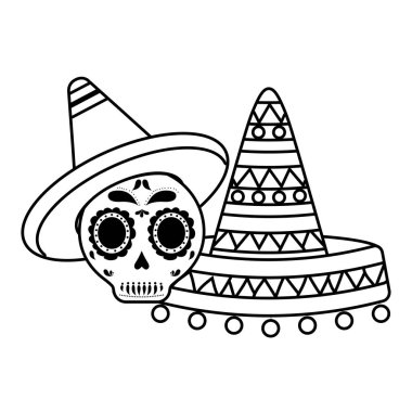 Şapka vektör tasarımlı izole Meksika kafatası