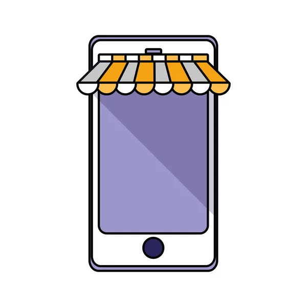 Smartphone aislado con diseño de vectores de tienda a rayas — Vector de stock