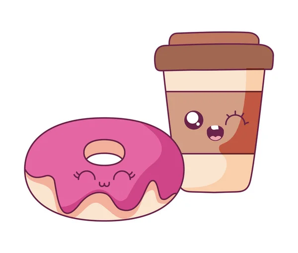 Donut e caneca de café desenho animado design vetorial —  Vetores de Stock
