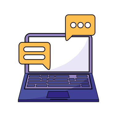 İzole edilmiş dizüstü bilgisayar ve kabarcık vektör tasarımı