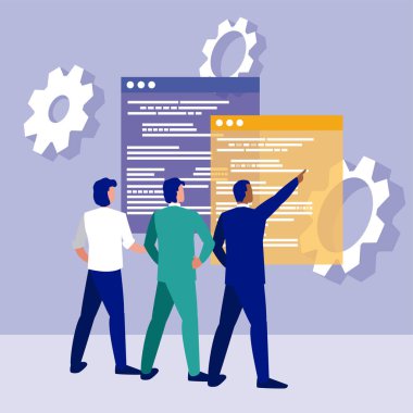 İzole şirket işadamları dişliler ve web sitesi vektör tasarımı