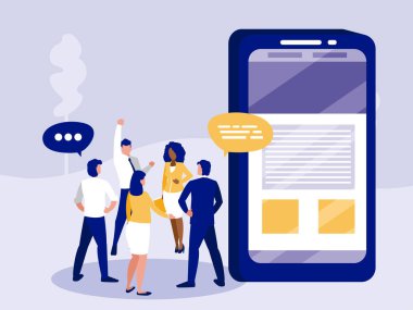 Bir grup iş adamı ve akıllı telefon vektör tasarımı