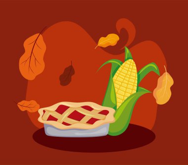 Sonbahar mevsimi vektör tasarımının keki ve mısırı