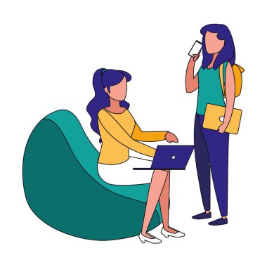 Dizüstü bilgisayar vektör tasarımlı izole edilmiş avatar kadınlar