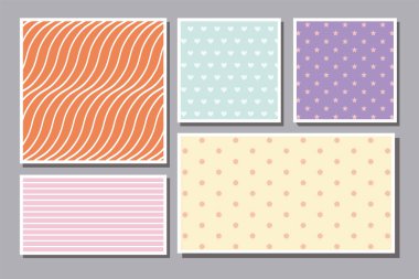 Desenli çizgili noktalı kalpler ve yıldızlar vektör tasarımı